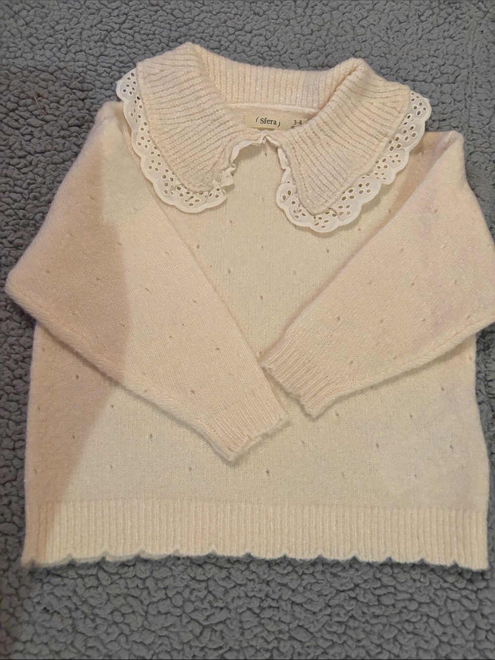 NWOT SFERRA Ivory Knit Sweater with Lace Peter Pan Collar